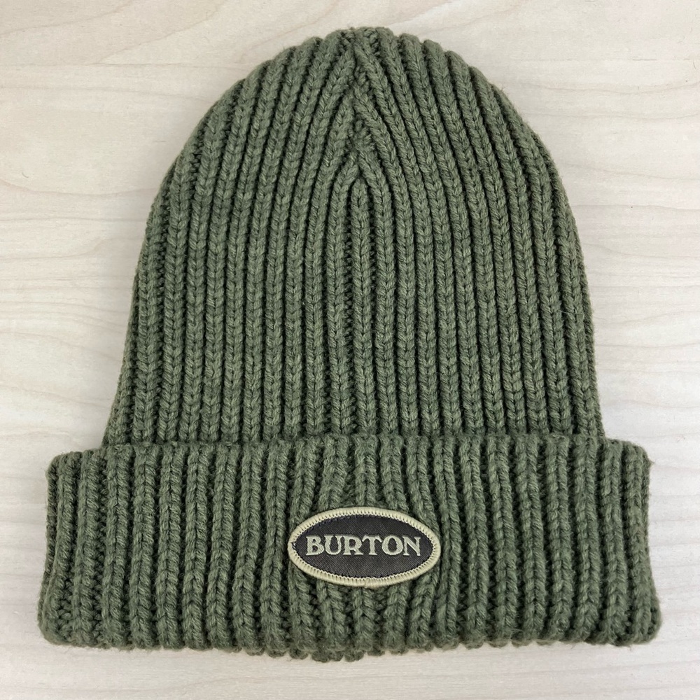 Burton Snowboards Winter Beanie Cuff Hat Green Ribbed Patch Logo